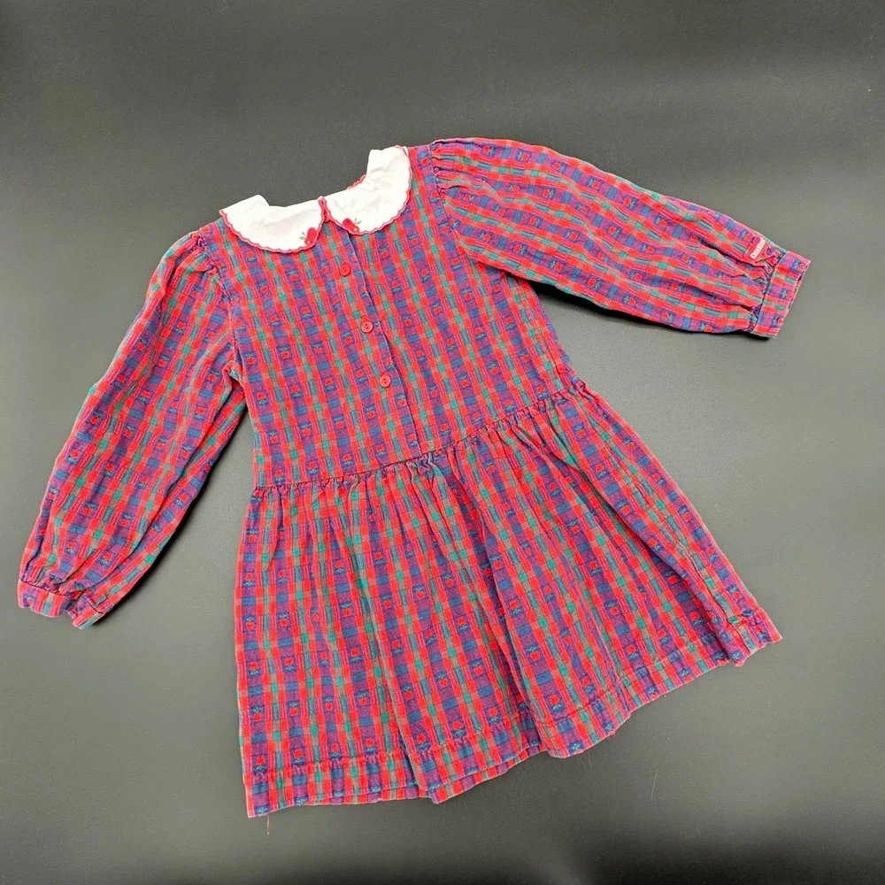 OshKosh B'gosh Plaid Apple Dress Long Sleeve Collared Button Front Drop‎ Waist